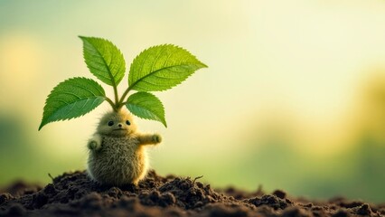 The warm and natural scene of tender sprouts in the soil