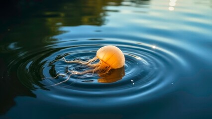 The magnificent natural scenery of golden balls on the water surface