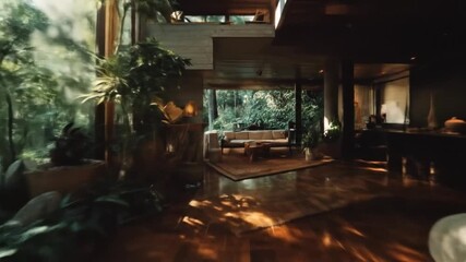 Sunlit interior space with natural light and plants for lifestyle imagery