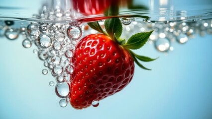 The Clear Food Scene of Strawberries Breaking Water