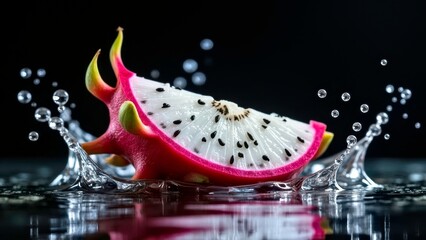 Clear flavored food scene with split dragon fruit