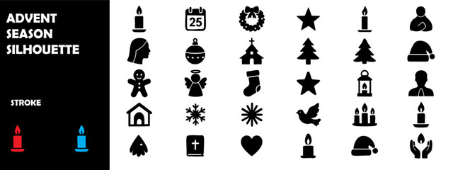 Advent Season Silhouette Vector – Christmas Preparation Christian Prayer Celebration Icons