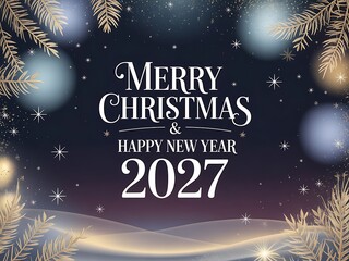 Luxury Merry Christmas and Happy New Year 2027 winter ornaments and glitter night illustration