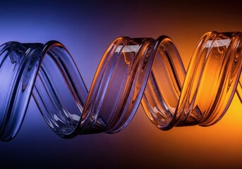 Abstract DNA helix structure with vibrant blue and orange gradient background