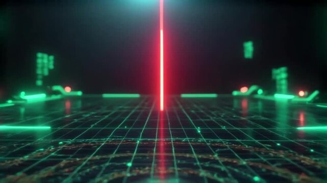 Futuristic video concept with glowing red laser and digital interface