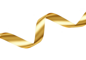 A single golden ribbon curling and twisting elegantly on a transparent background