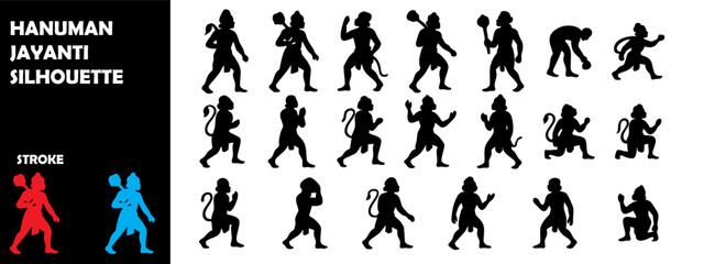 Hanuman Jayanti Silhouette Vector – Hindu Religious Festival Celebration Icons