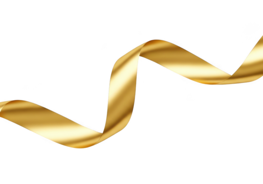 A single golden ribbon curling and twisting elegantly on a transparent background