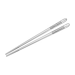 One continuous line illustration of an chopstick, isolated on white background.	
