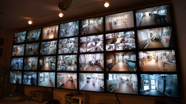 Security Monitor Wall Display - Surveillance Camera System Control Room