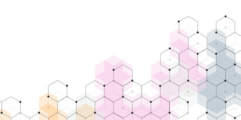 A subtle hexagon pattern background with interconnected shapes in soft multicolor vector. Simple abstract modern background black geometric hexagonal honeycomb shape texture background 3d copy space.	