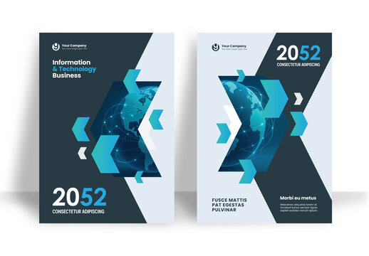 Business Report Cover Template &ndash; Blue and Black Geometric Layout (A4)	
