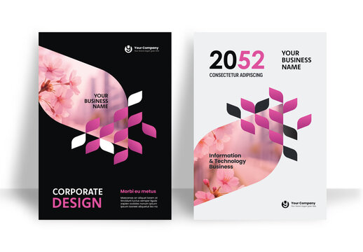 Business Report Cover Template &ndash; Pink and Black  Geometric Layout (A4)	
