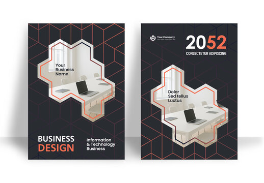 Business Report Cover Template &ndash; Orange and Black Geometric Layout (A4)	
