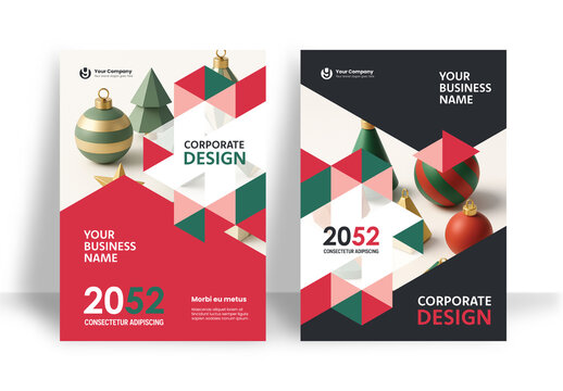 Business Report Cover Template &ndash; Red and Green Geometric Layout (A4)	
