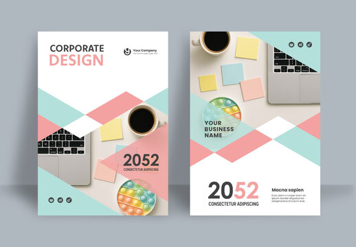 Business Report Cover Template &ndash; Pink and Green Geometric Layout (A4)	
