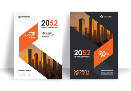 Business Report Cover Template &ndash; Orange and Black  Geometric Layout (A4)	
