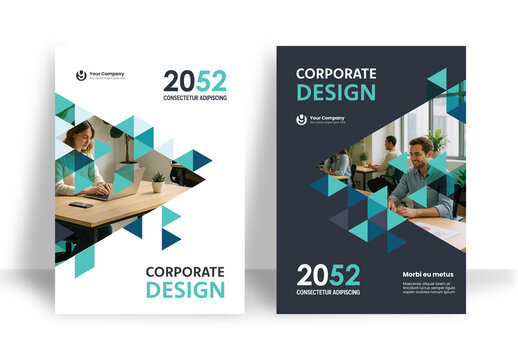 Business Report Cover Template &ndash; Green and White Geometric Layout (A4)	
