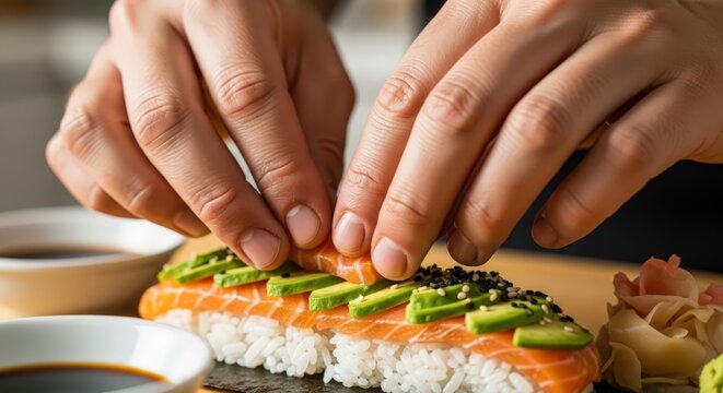 hand holding sushi