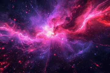 Naklejka premium Vibrant cosmic nebula with swirling pink and purple hues