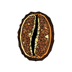 A stylized geometric illustration of a single coffee bean, split open to reveal its intricate, textured interior, perfect for coffee-related designs.