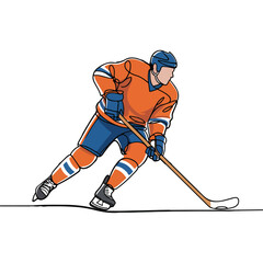 Obraz premium One continuous line illustration of an Ice hockey , isolated on white background. 