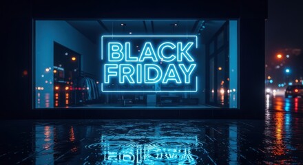 Obraz premium Exciting Black Friday deals glowing neon sign in city