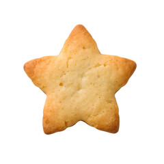 Golden star shaped cookie isolated on the transparent background, homemade festive shortbread biscuit perfect for holidays, christmas, and celebrations