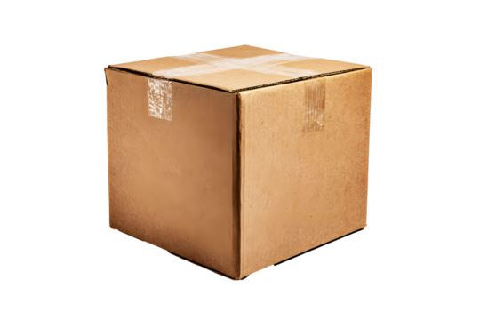 Cardboard brown box or parcel box paper isolated on cut out PNG or transparent background. Concept shipping, and logistics services. Delivery packing items to be sent to their destinations - Powered by Adobe