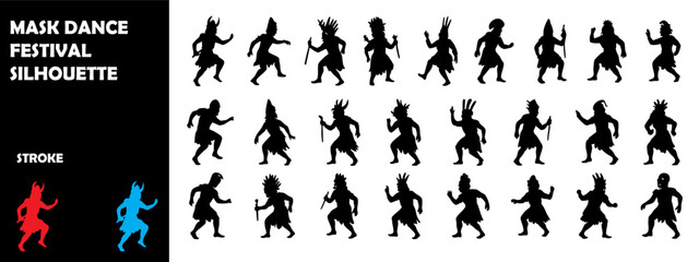 Mask Dance Festival Silhouette Icon – Cultural Costume Performance Celebration Vector