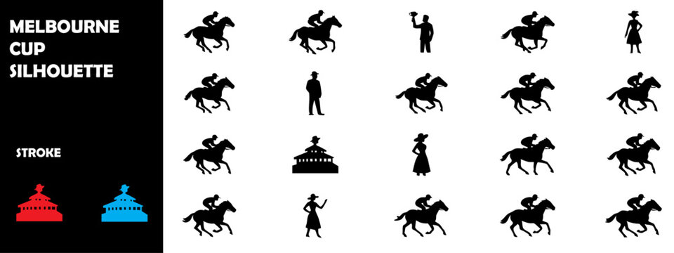 Melbourne Cup Silhouette Icon &ndash; Horse Racing Championship Event Vector Art