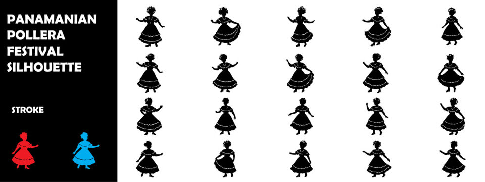 Pollera Festival Panama Silhouette Icon &ndash; Traditional Dress & Cultural Dance Vector
