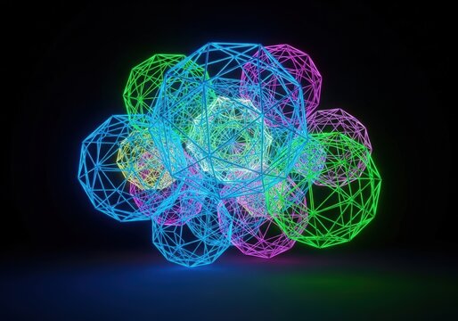 Abstract polygonal structure with neon glow multi colored futuristic