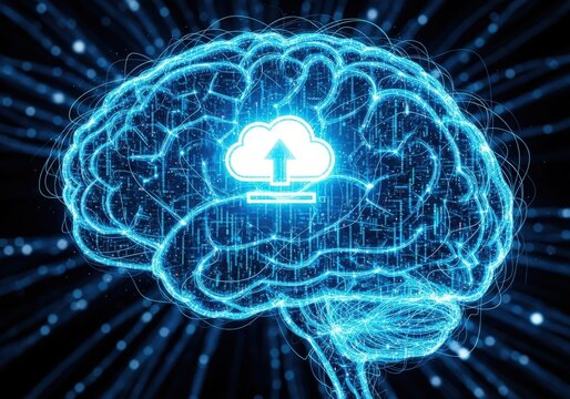 Artificial intelligence concept as human brain connected to cloud - Powered by Adobe