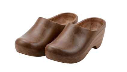Traditional wooden clogs pair isolated on the transparent background  handcrafted dutch footwear for fashion, costume, and cultural heritage concepts