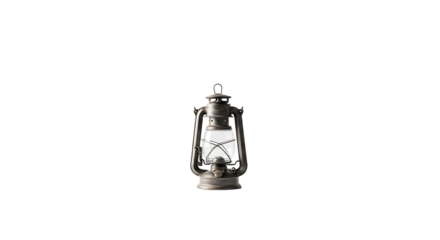 Vintage kerosene hurricane lantern with glass globe isolated on transparent background for rustic illumination concept