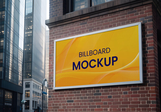 Outdoor Horizontal Billboard Mockup on a Brick Wall