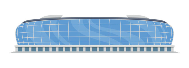 Vector representation of a modern sports stadium facade featuring a sleek glass design and a spacious entrance area