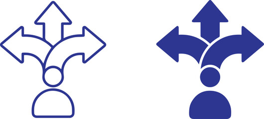 Human Figure with Directional Arrows Icon Symbolizing Choices Three-way arrow icon.