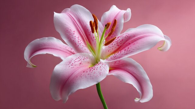 A single pink flower with a green stem