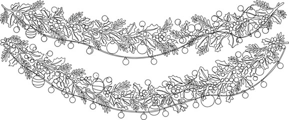 Christmas garland holly berries ornaments lights festive decoration winter