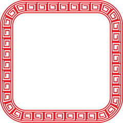 Red traditional oriental geometric square frame border with key pattern design element.