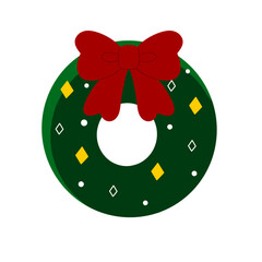 クリスマス素材｜赤いリボンのリース