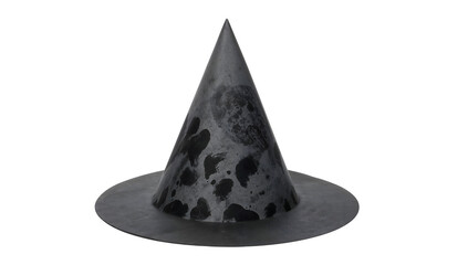 Fototapeta premium Black spotted witch hat on the transparent background isolated for halloween costume parties and festive magic events