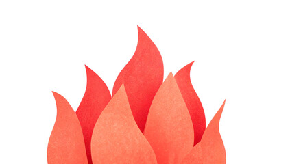 Abstract paper flame art on the transparent background, creative red fire shape, minimalist burn concept, modern craft design, heat symbol, safety, energy, warmth