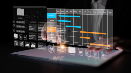 Project tracking system with Gantt chart and workflow elements for business scheduling and task management Parse