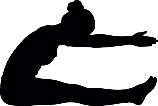 Female silhouette doing seated stretch exercise, yoga fitness