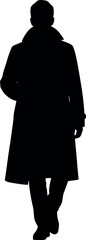 Man in long coat silhouette standing vector illustration graphic.