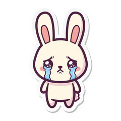Obraz premium soft and adorable kawaii bunny with a sad expression, drawn in a cute chibi style. The gentle pastel colors and teary eyes create a heart–touching emotional vibe. Perfect for stickers, journals, plann