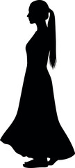 Elegant woman in long dress profile silhouette vector graphic